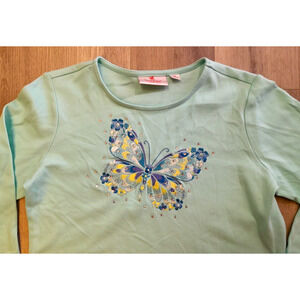 Quacker Factory by Jeanne Bice Womens XS Top Crew Neck Embroidered Butterfly